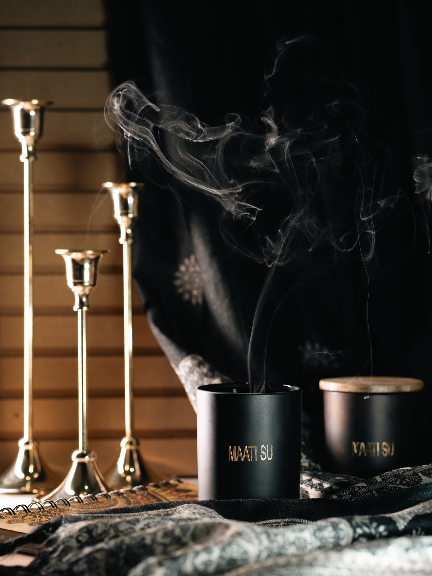 Matte Black Glass Container With Wooden Lid |Scented Soy Wax Candle