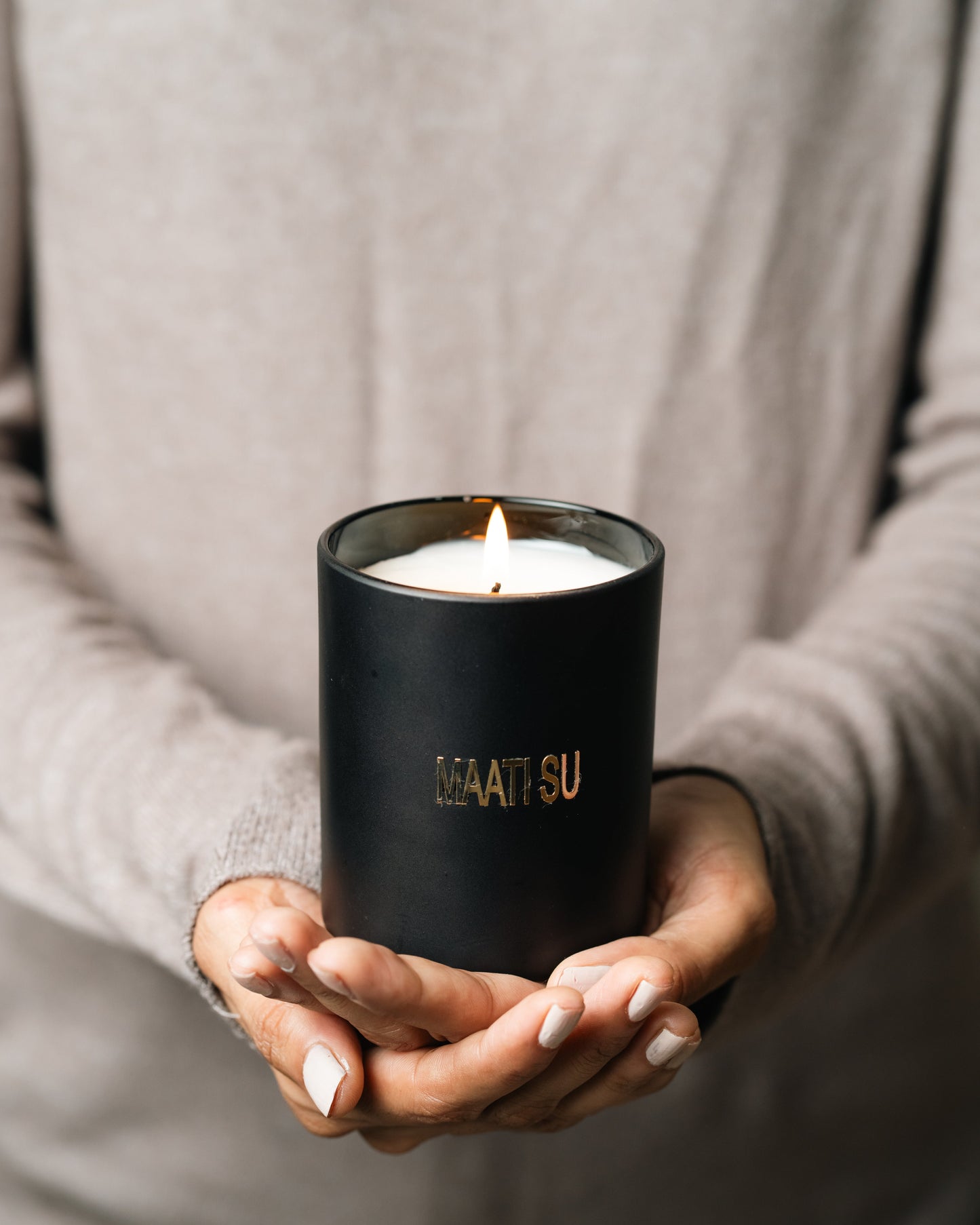 Matte Black Glass Container With Wooden Lid |Scented Soy Wax Candle