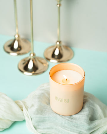Peach Glass Container With Wooden Lid | Scented Soy Wax Candle
