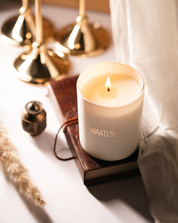 White Glass Container With Wooden Lid |Scented Soy Wax Candle