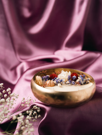 Hammered Curved 5" Copper Finish Urli | Scented Soy Wax Candle | With Natural Flowers