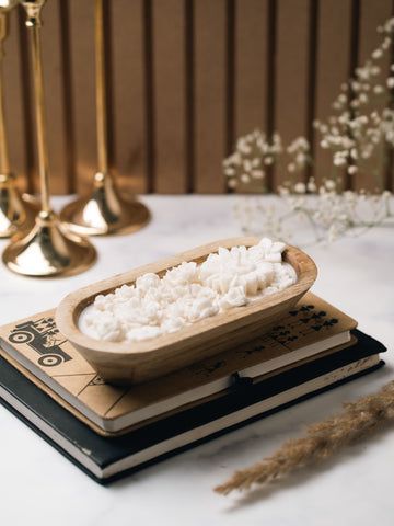 Wooden Boat 8" Container | Scented Soy Wax Candle | With Wax Flowers
