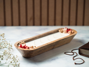 Wooden Boat 12" Container | Scented Soy Wax Candle | With Natural Flowers