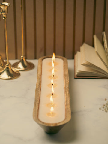 Wooden Boat 18" Container | Scented Soy Wax Candle | With Natural Flowers and Pearls