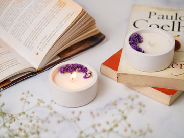 White Concrete Container | Scented Soy Wax Candle | With Dry Flower