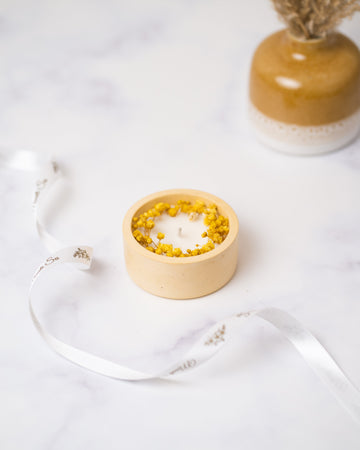 Yellow Concrete Container | With Dry Flower | Scented Soy Wax Candle