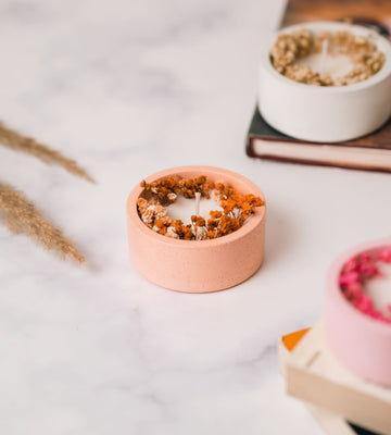 Peach Concrete Container | Dry Flower | Scented Soy Wax Candle