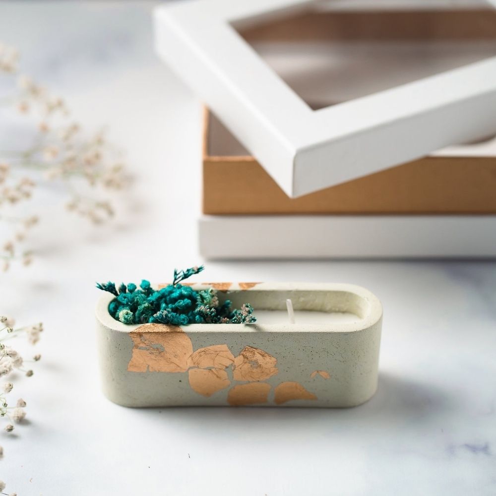 Concrete Candle | Green | Natural Flower Soy Wax Candle