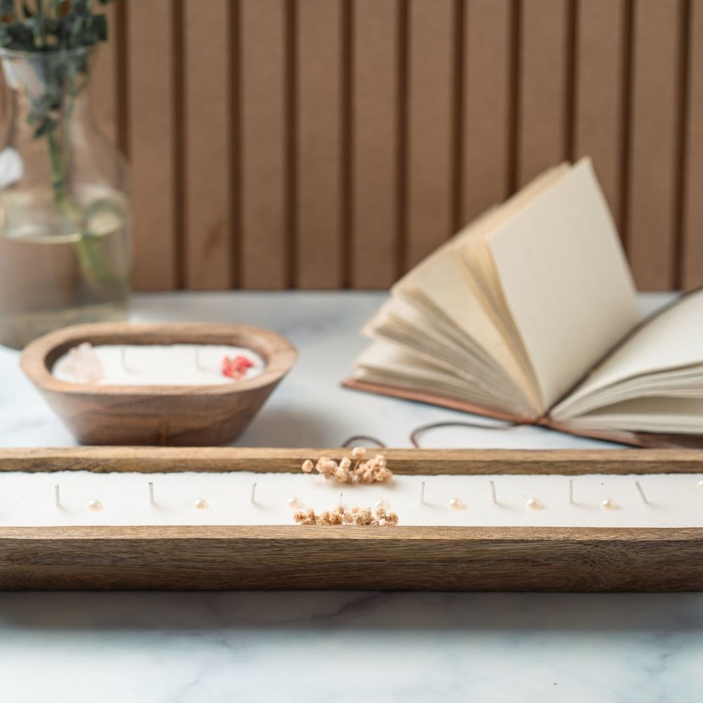 Wooden Boat Candle | 18" | Flowers & Pearls Soy Wax Candle