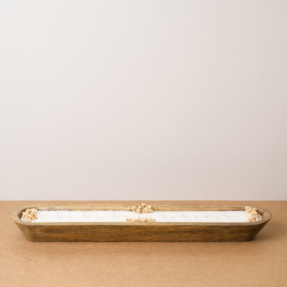 Wooden Boat Candle | 18" | Flowers & Pearls Soy Wax Candle
