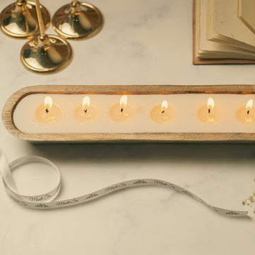 Wooden Boat Candle | 18" | Flowers & Pearls Soy Wax Candle