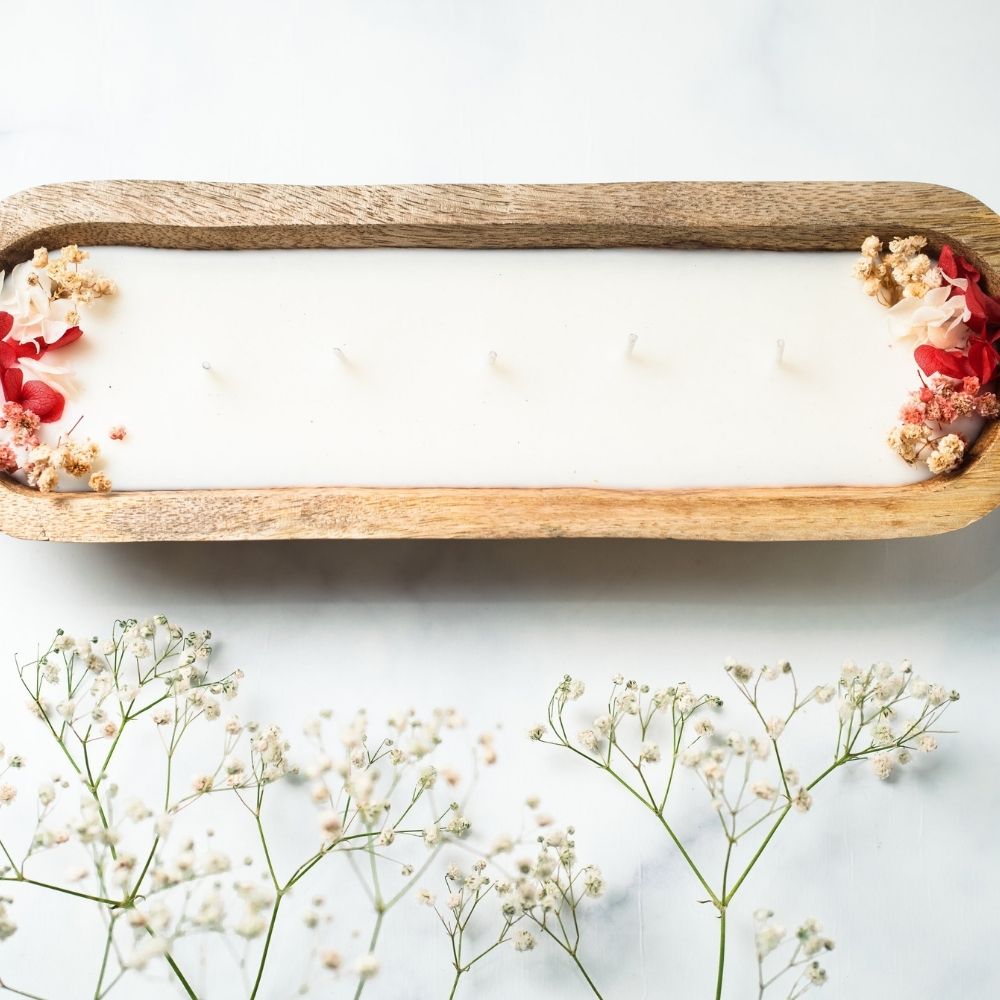Wooden Boat Candle | 12" | Natural Flower Soy Wax Candle