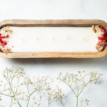 Wooden Boat Candle | 12" | Natural Flower Soy Wax Candle