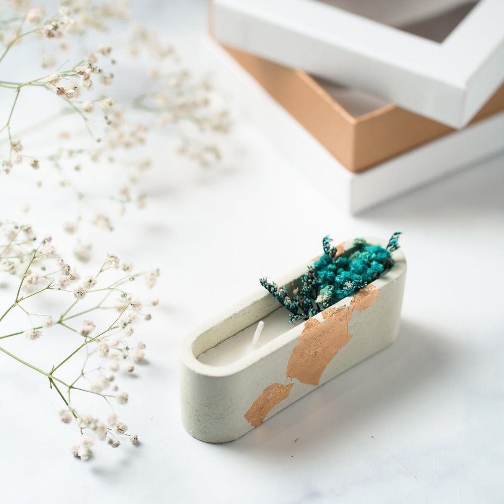 Concrete Candle | Green | Natural Flower Soy Wax Candle