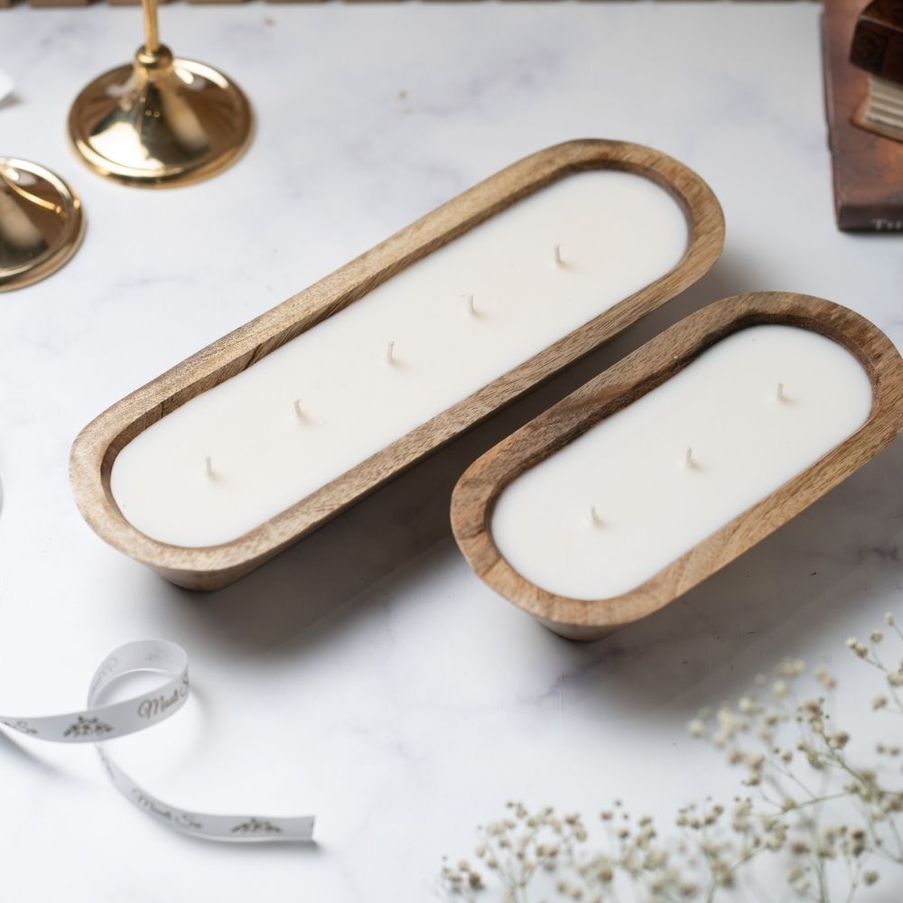 Wooden Boat Candle | 18" | Flowers & Pearls Soy Wax Candle