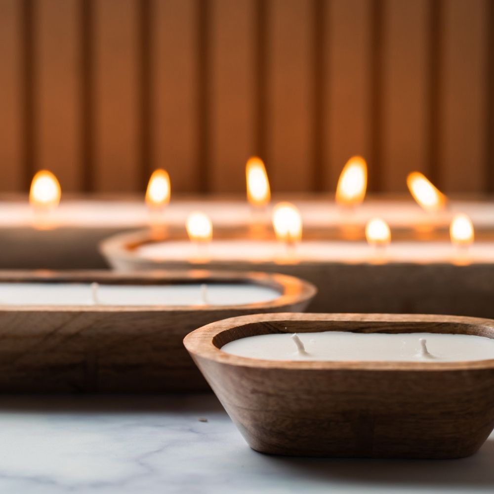 Wooden Boat Candle | 6" | Natural Flower Soy Wax Candle