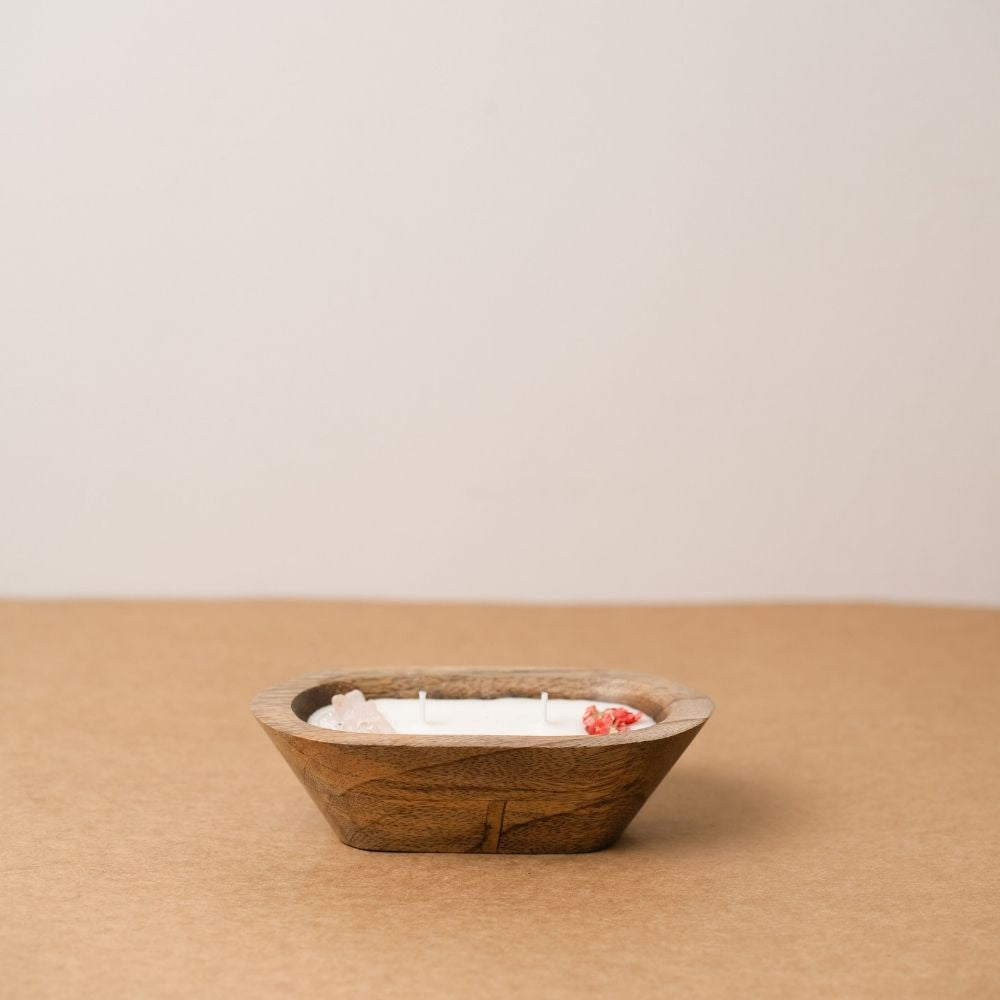 Wooden Boat Candle | 6" | Natural Flower Soy Wax Candle