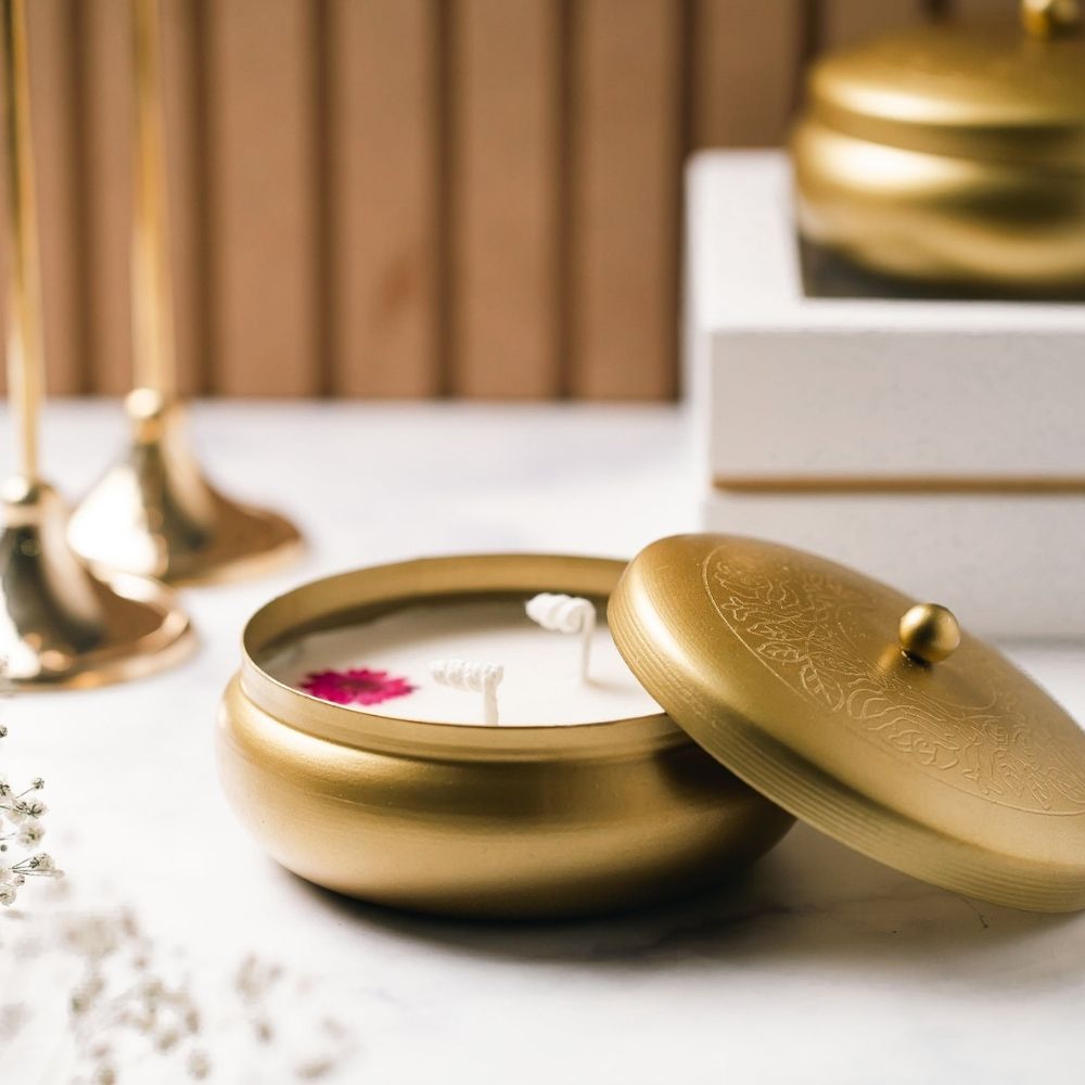 Golden Urli with Lid | 4" | Scented Soy Wax Candle