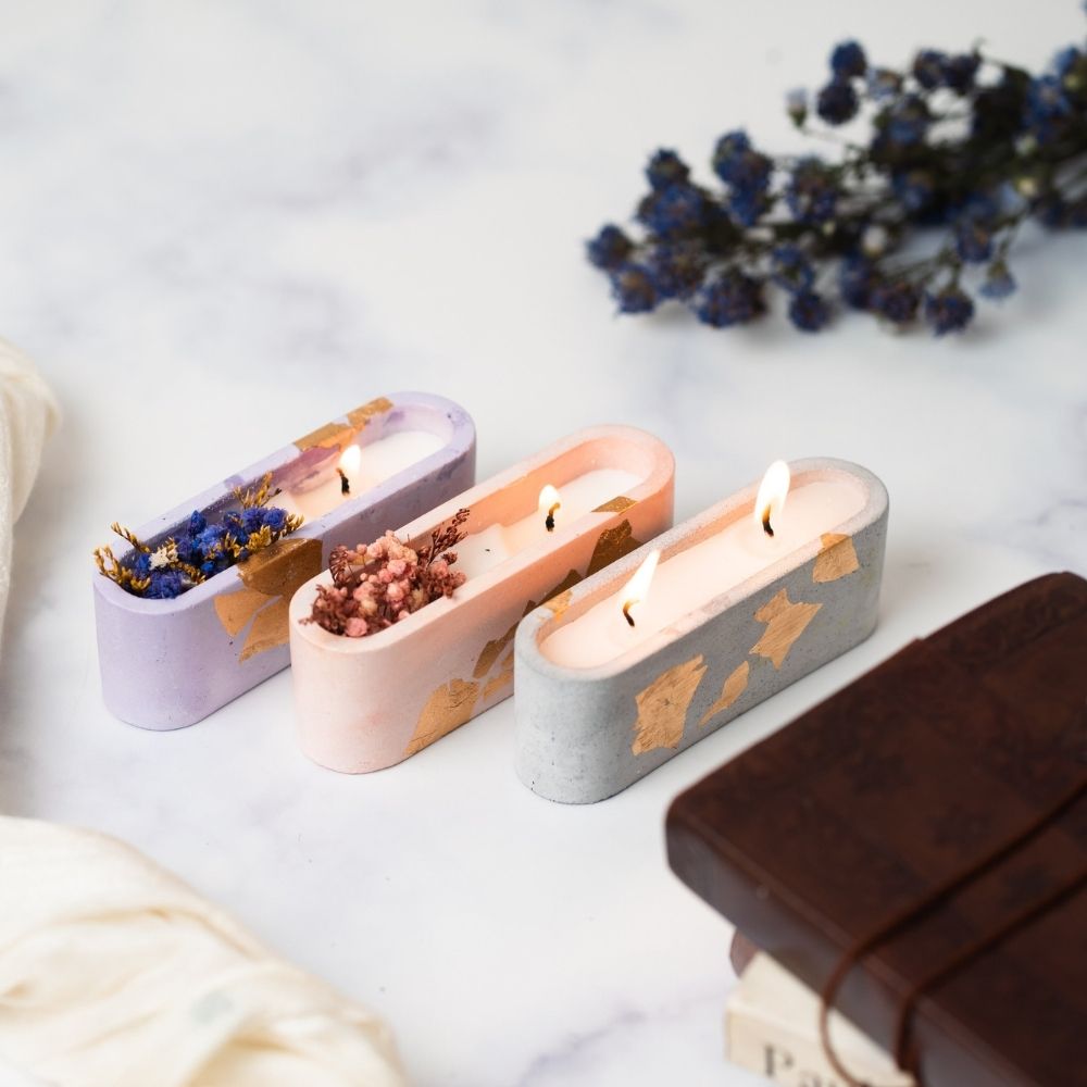 Concrete Candle | Pink | Dry Flower Soy Wax Candle