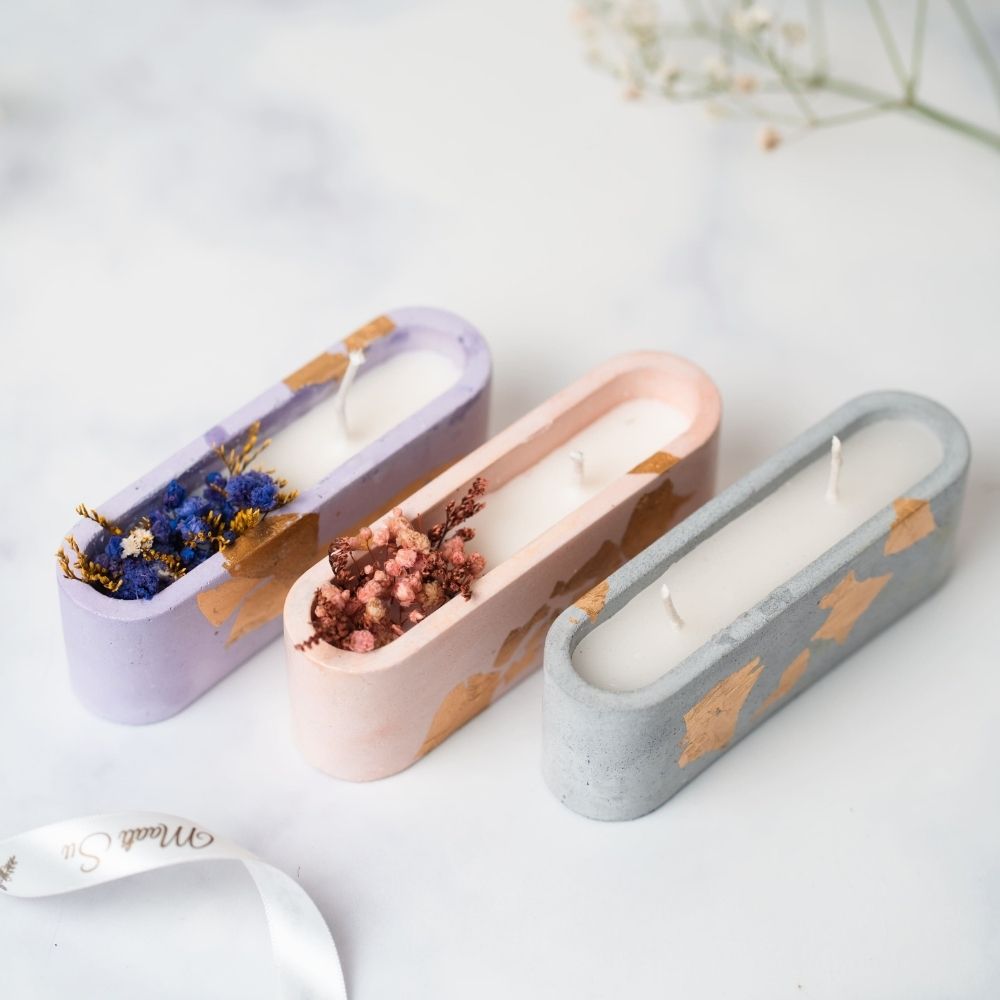 Concrete Candle | Pink | Dry Flower Soy Wax Candle