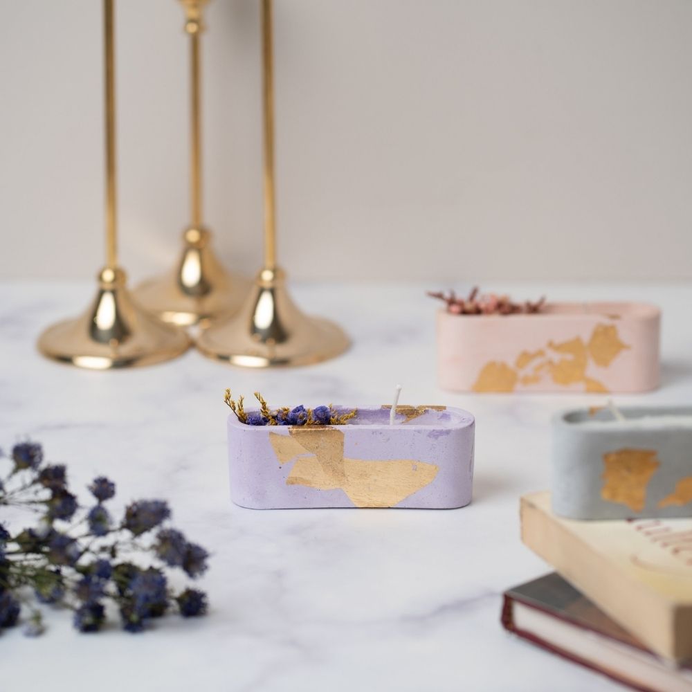 Concrete Candle | Purple | Dry Flower Soy Wax Candle