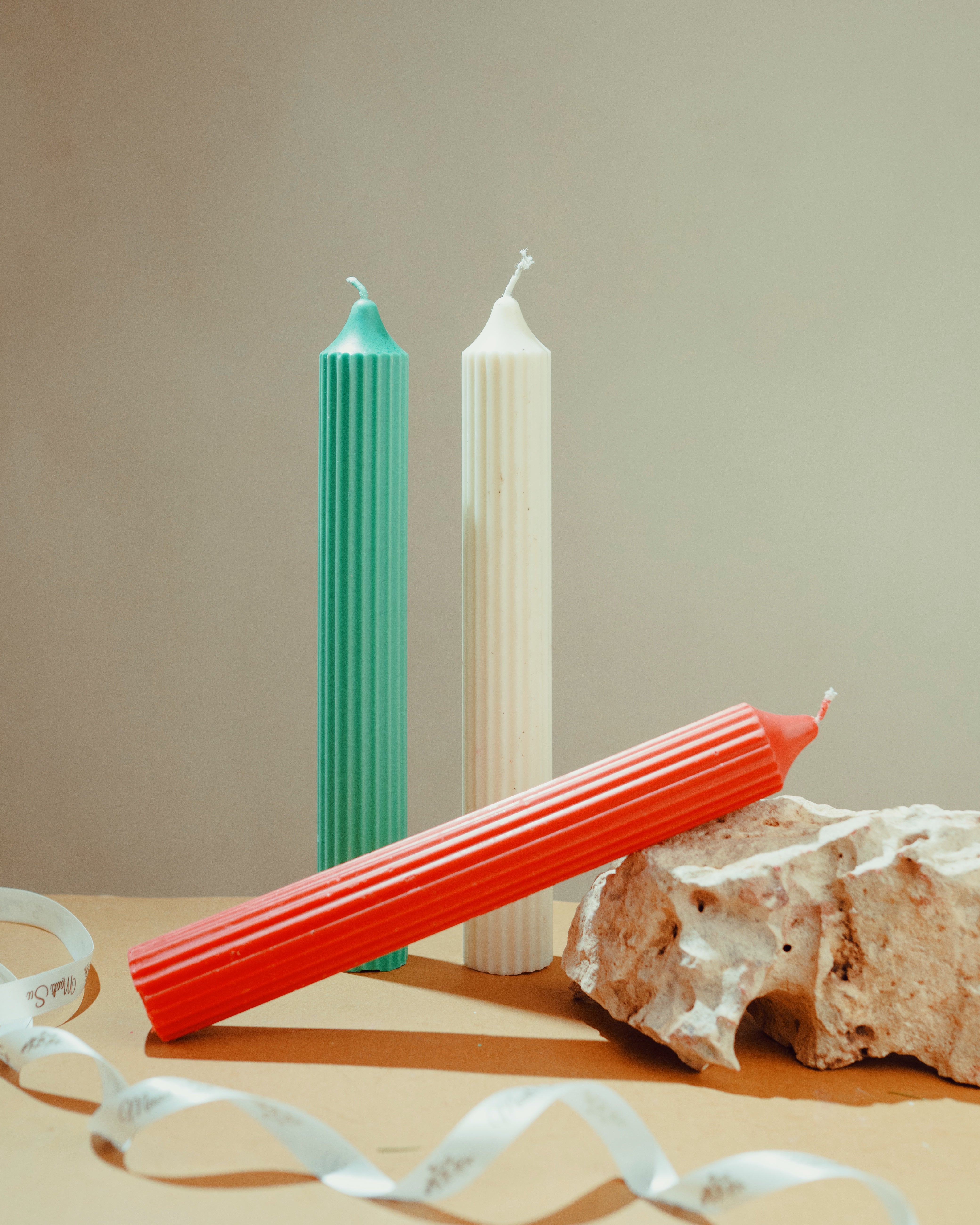 Christmas Candle | Ribbed Tall Candles | Handmade Candle | Set Of 3