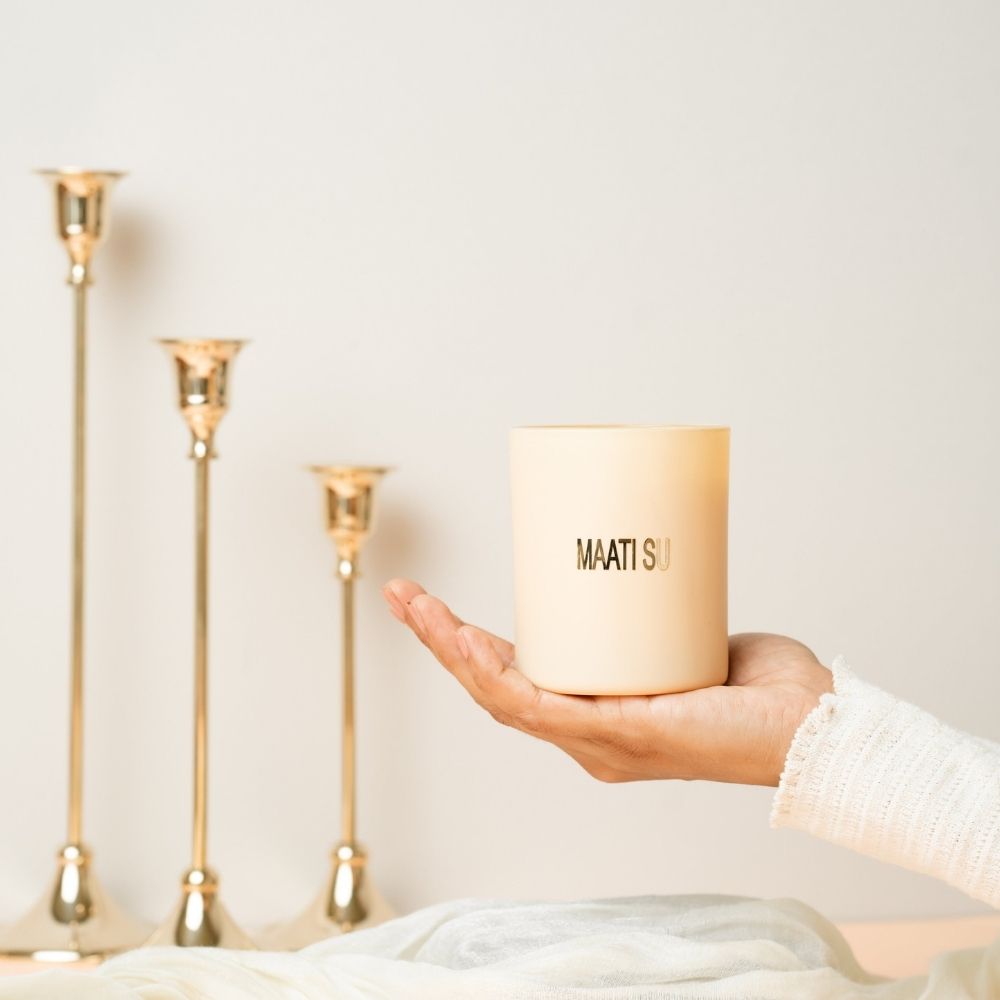 Peach Glass Candle | Wooden Lid | Scented Soy Wax Candle