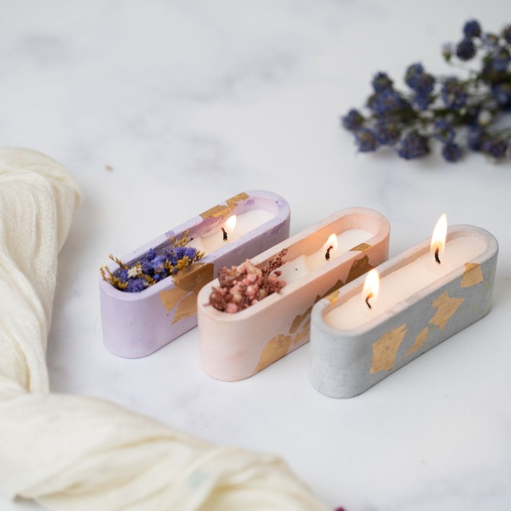 Concrete Candle | Purple | Dry Flower Soy Wax Candle