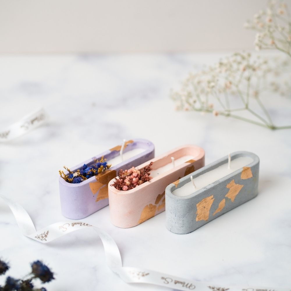 Concrete Candle | Green | Natural Flower Soy Wax Candle