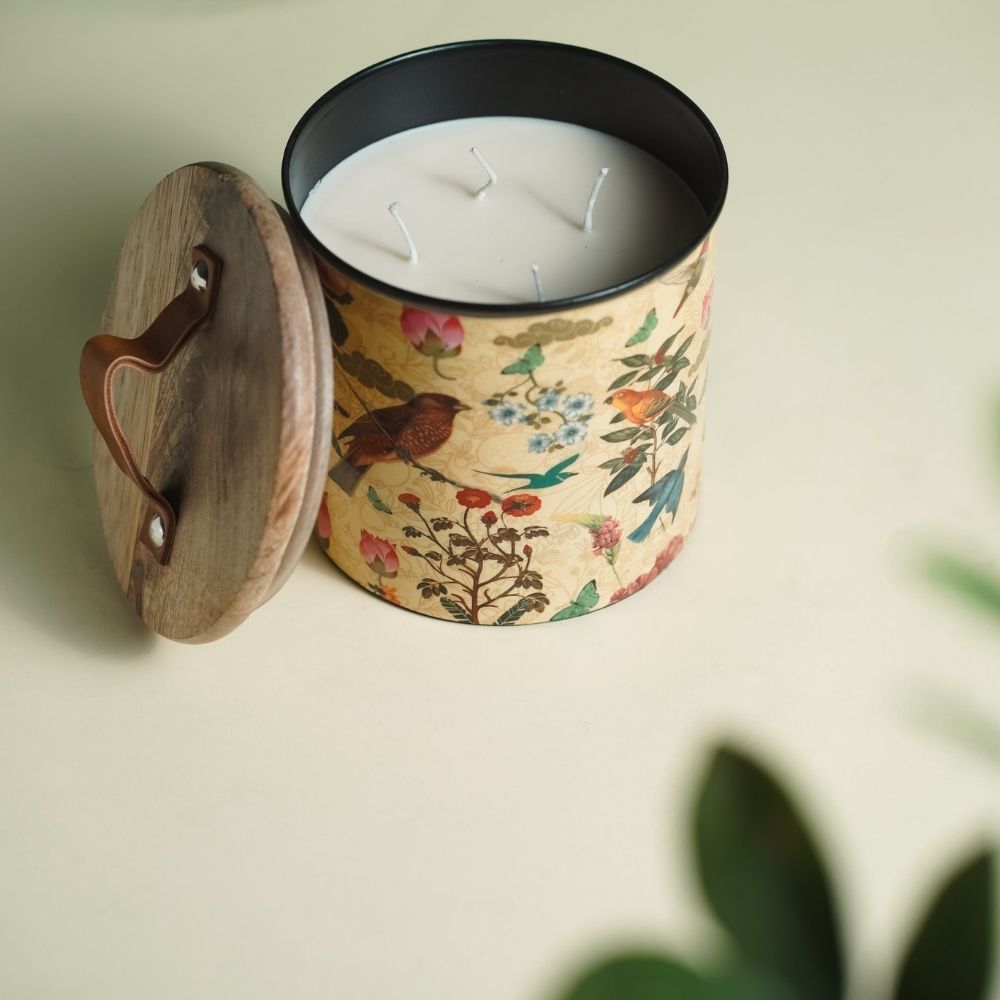 Yellow Iron Cookie Jar | Wooden Lid | Decorative Container