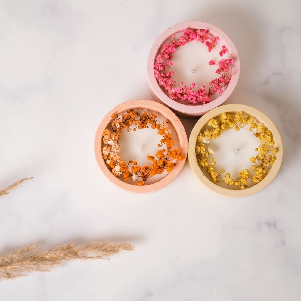 Concrete Candle | Peach | Dry Flower Soy Wax Candle