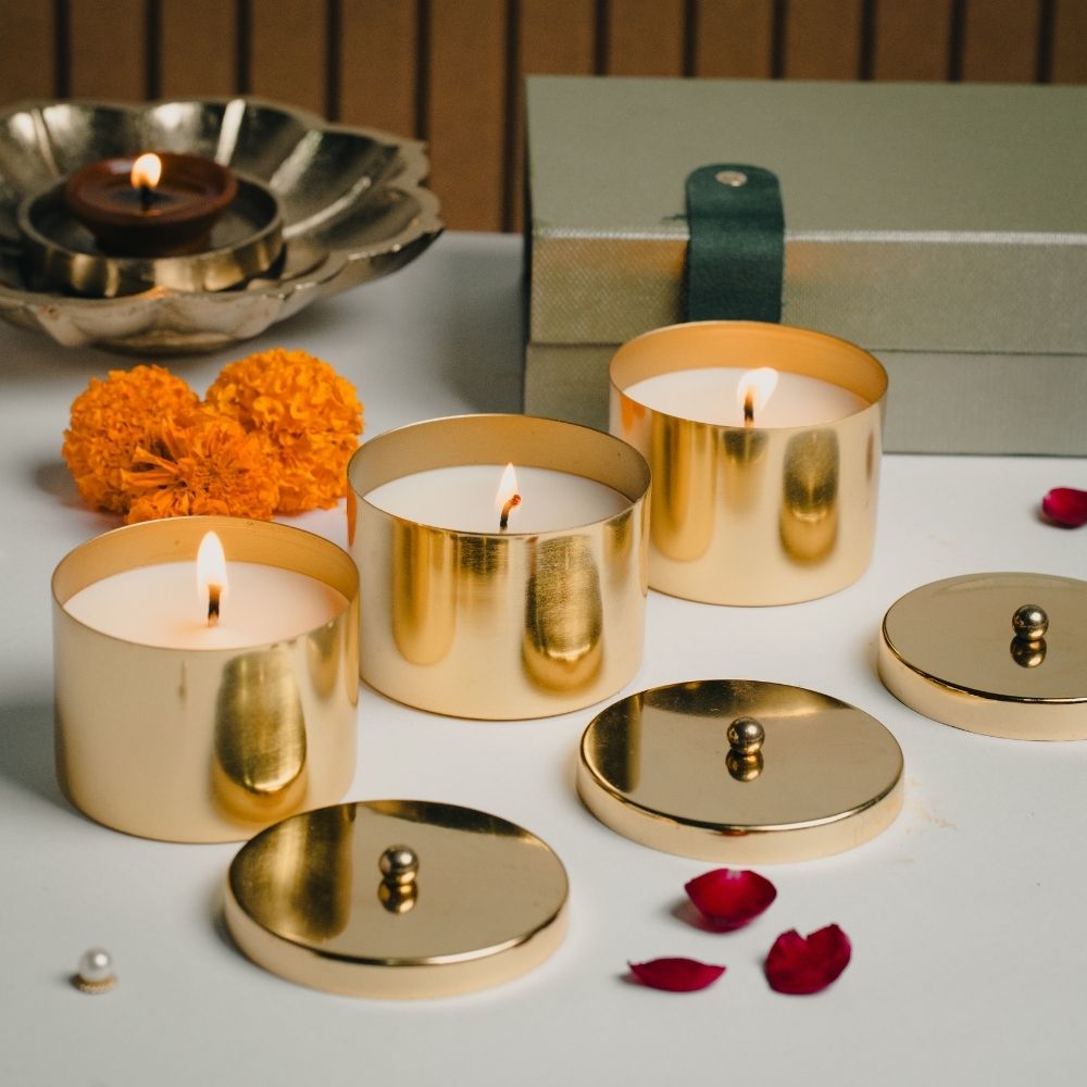 Ghat Sandhya | Brass Container | Scented Soy Wax Candle