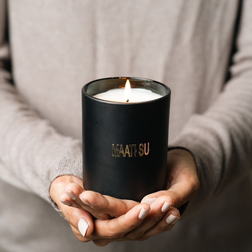 Matte Black Glass Candle | Wooden Lid | Scented Soy Wax Candle