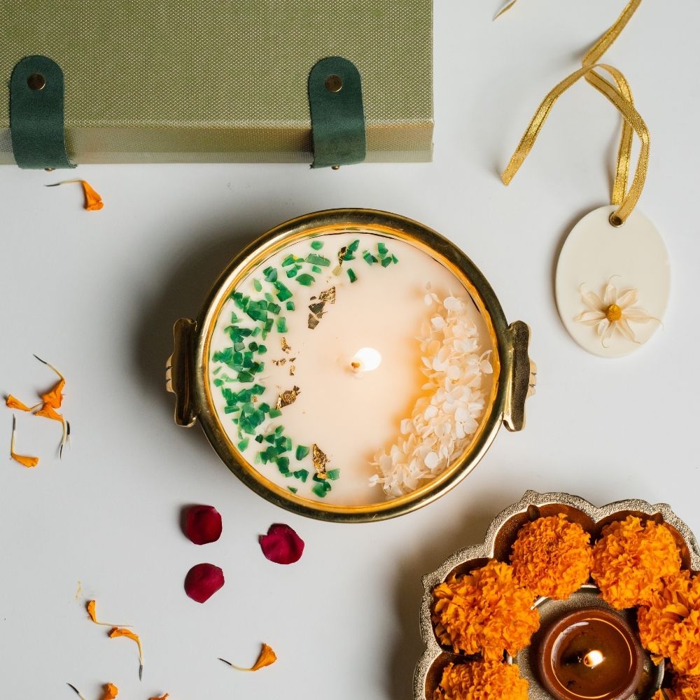 Divya Jyoti | Brass Container | Scented Soy Wax Candle