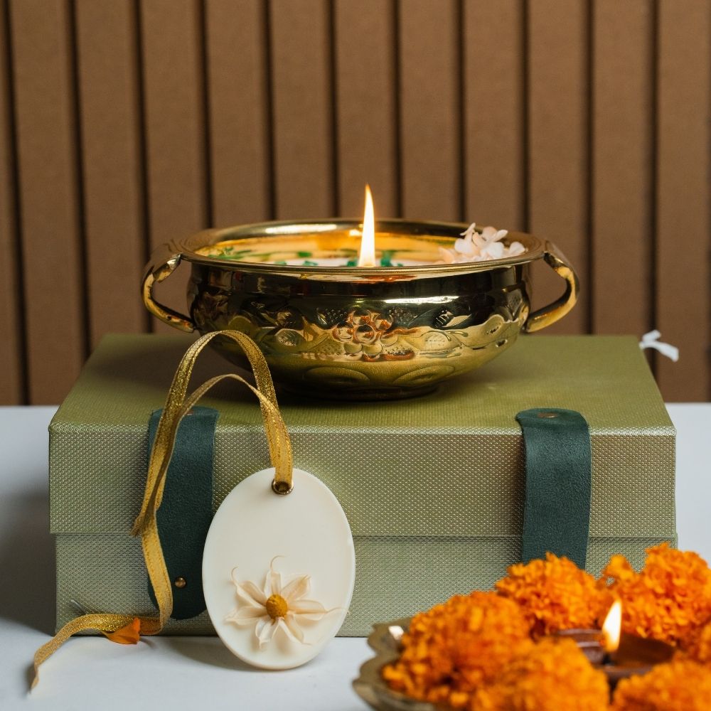 Divya Jyoti | Brass Container | Scented Soy Wax Candle