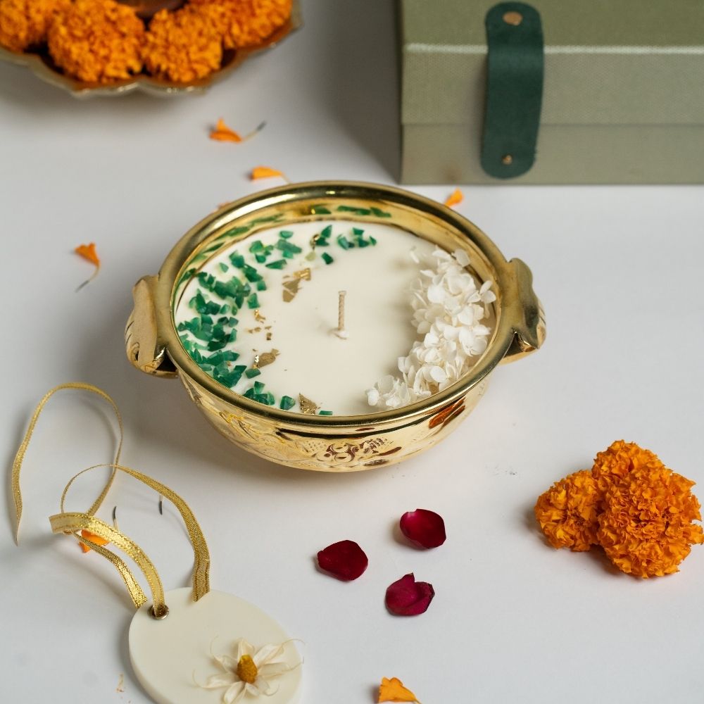 Divya Jyoti | Brass Container | Scented Soy Wax Candle