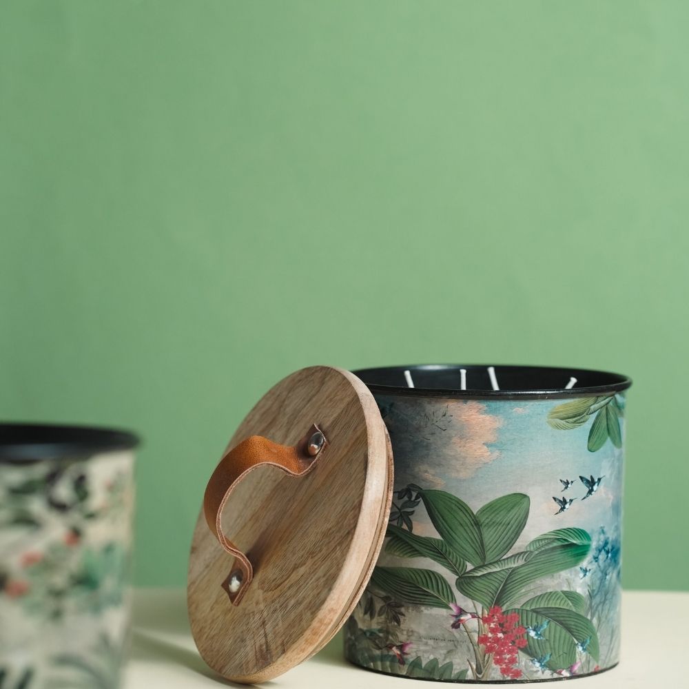 Blue Iron Container Cookie Jar  With Wooden Lid| Modern Minimalist Luxury Decor