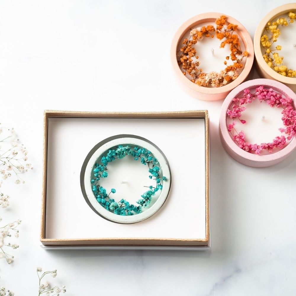 Concrete Candle | Aqua Green | Dry Flower Soy Wax Candle