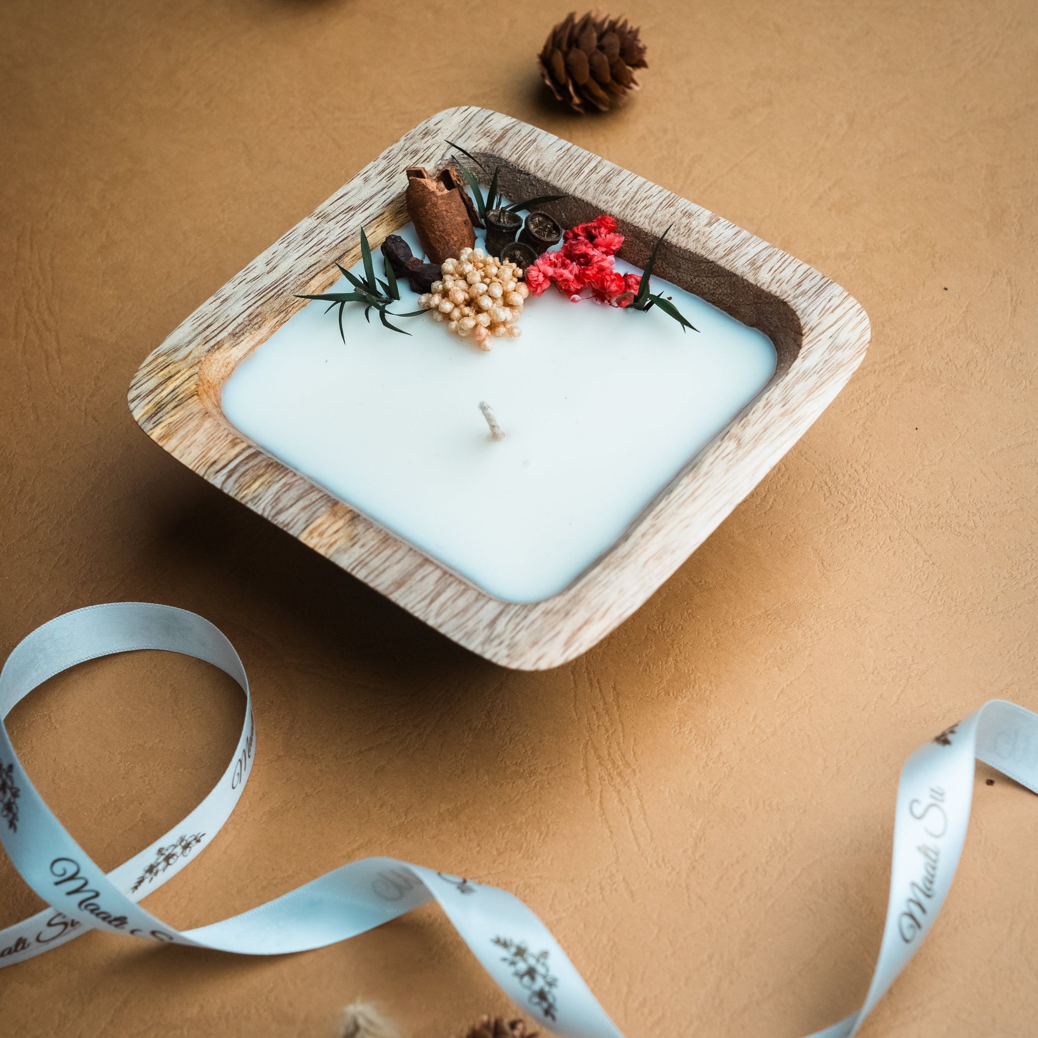 Christmas Candle | Square Wooden Container Candle | Scented Soy Wax Candle | Handmade Candle