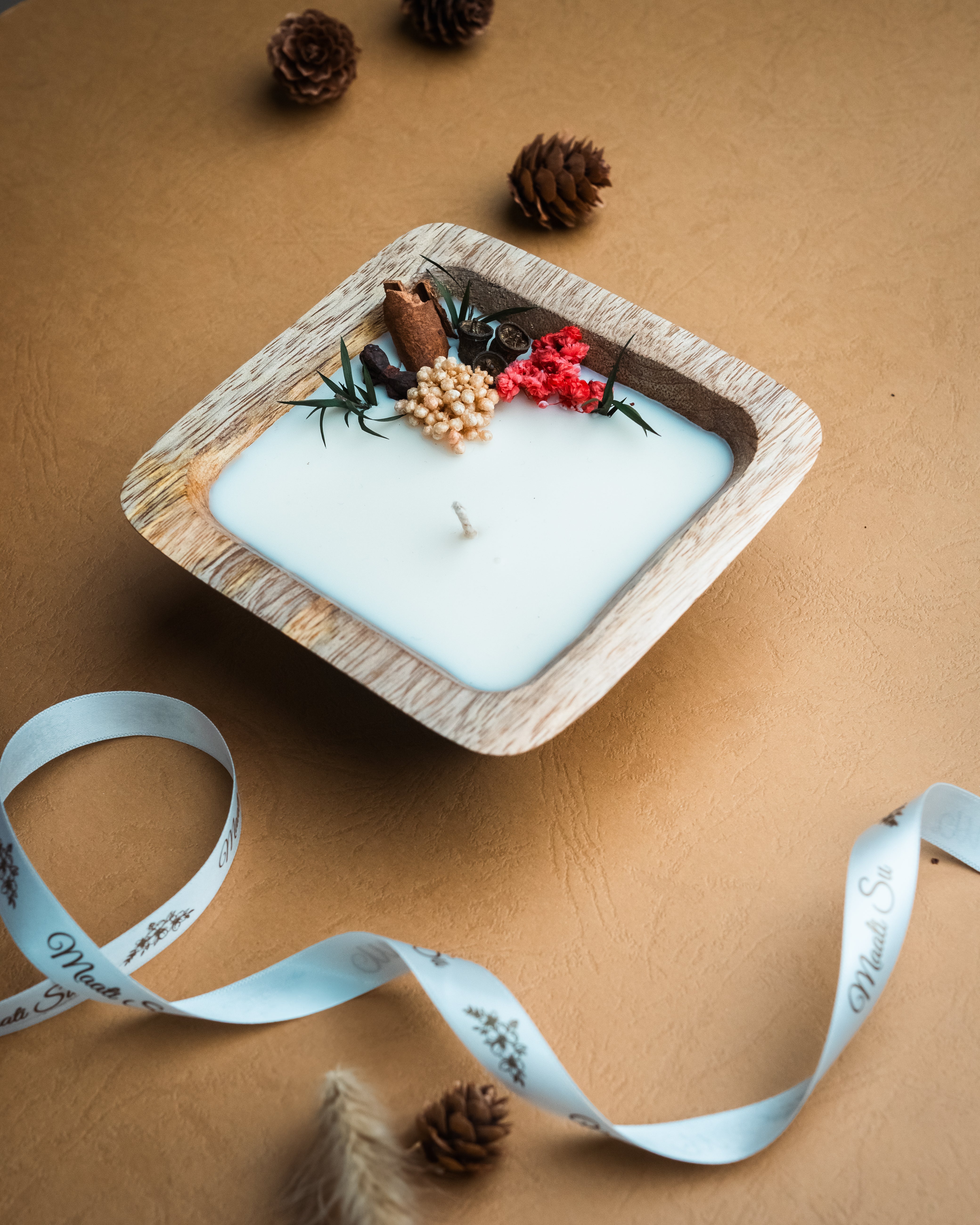 Christmas Candle | Square Wooden Container Candle | Scented Soy Wax Candle | Handmade Candle