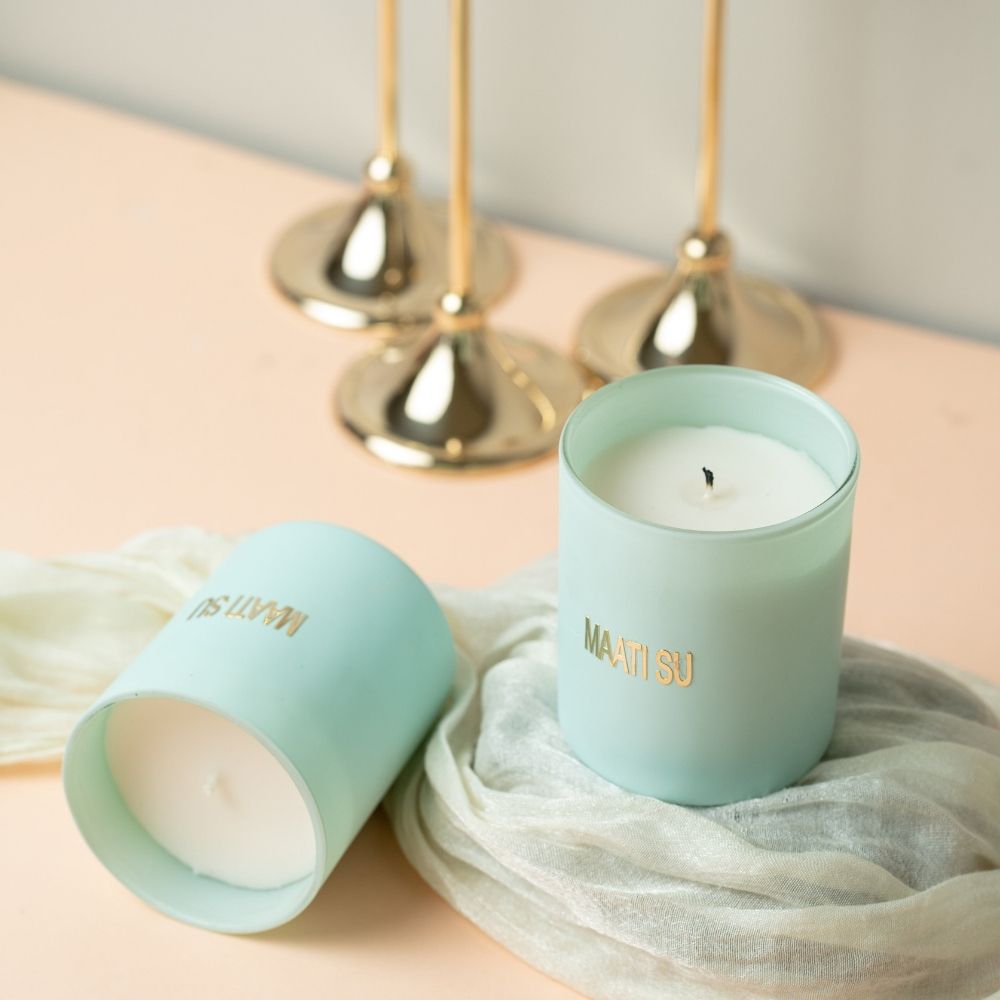Aqua Green Glass Candle | Wooden Lid | Scented Soy Wax Candle