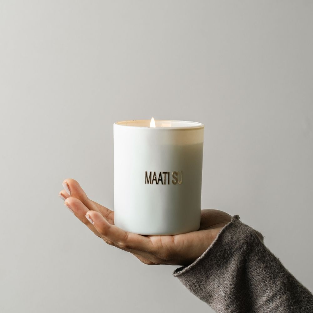White Glass Candle | Wooden Lid | Scented Soy Wax Candle