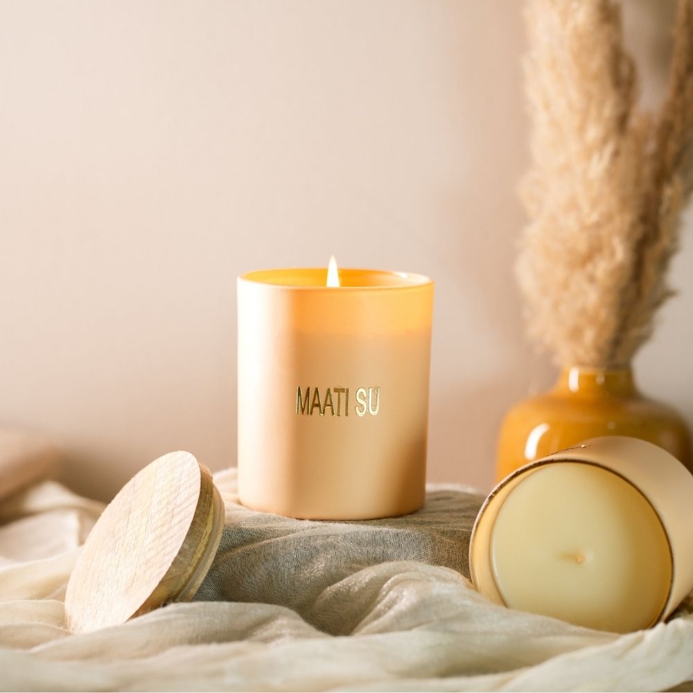 Peach Glass Candle | Wooden Lid | Scented Soy Wax Candle
