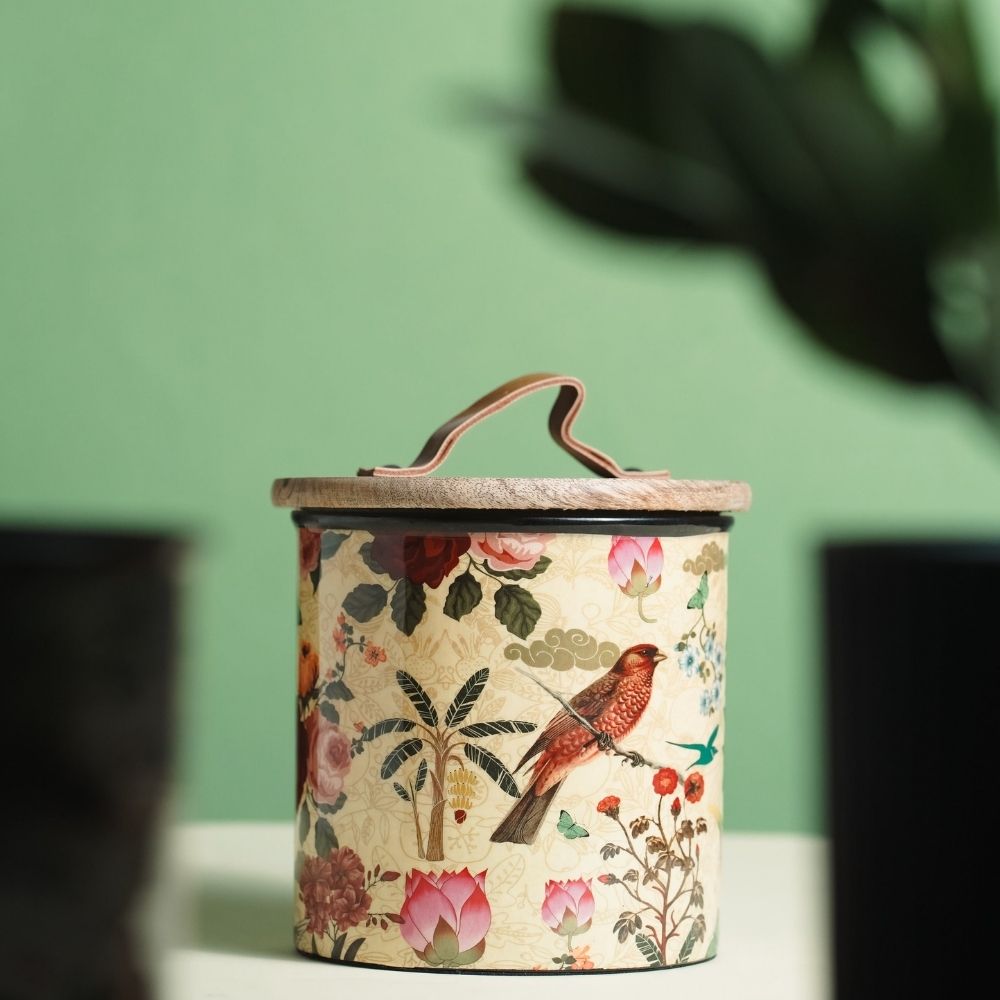 Yellow Iron Cookie Jar | Wooden Lid | Decorative Container