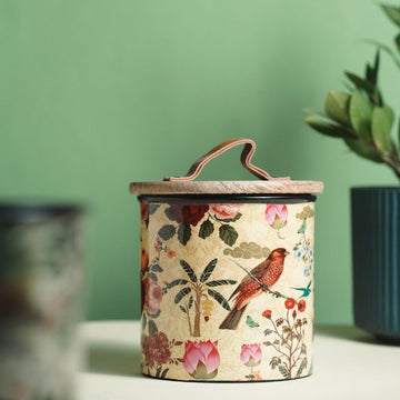 Yellow Iron Cookie Jar | Wooden Lid | Decorative Container