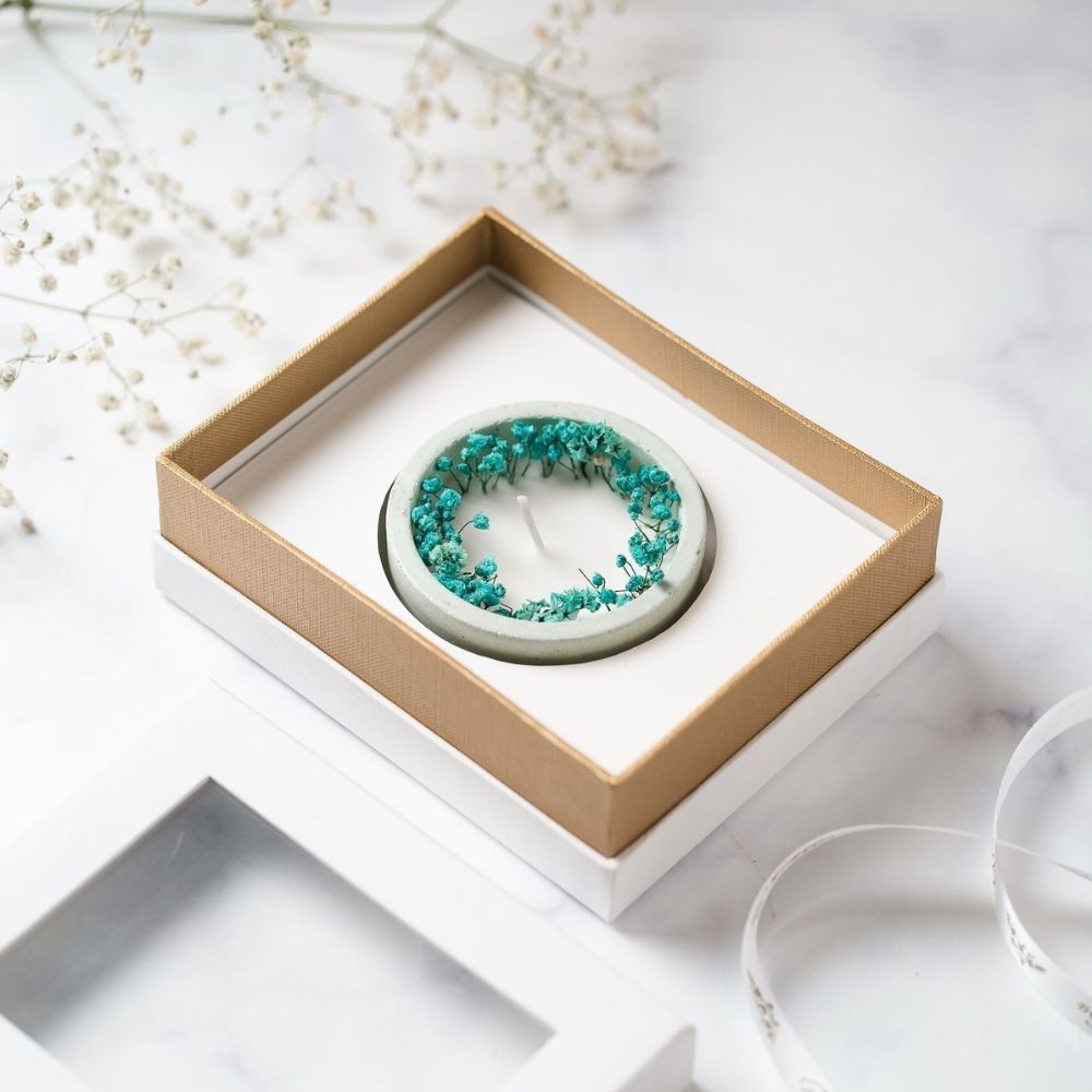 Concrete Candle | Aqua Green | Dry Flower Soy Wax Candle