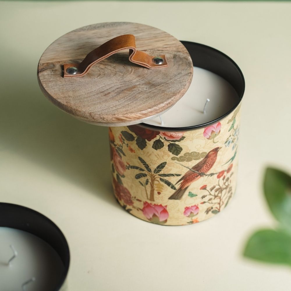 Yellow Iron Container Cookie Jar With Wooden Lid | Modern Minimalist Luxury Decor