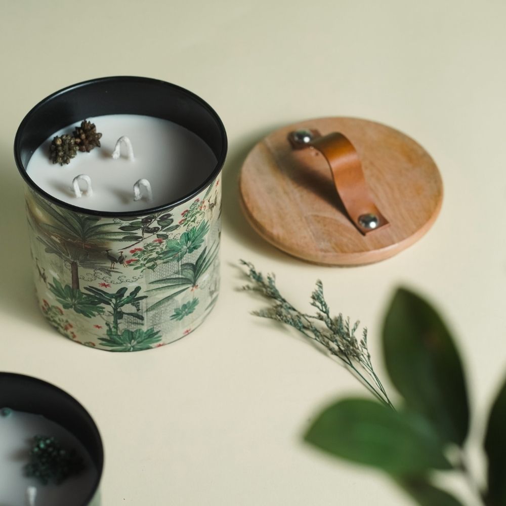 Blue Iron Container Cookie Jar  With Wooden Lid| Modern Minimalist Luxury Decor