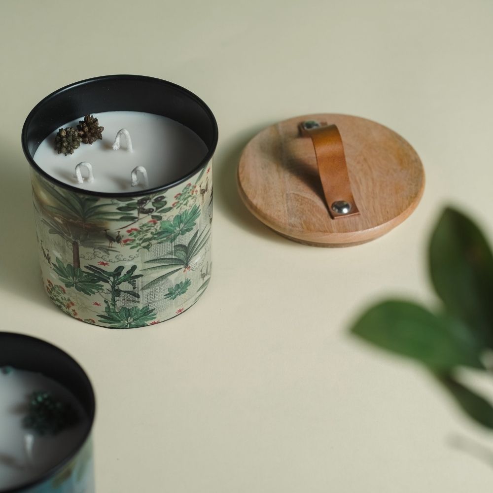 Green Iron Container Cookie Jar With Wooden Lid | Modern Minimalist Luxury Decor