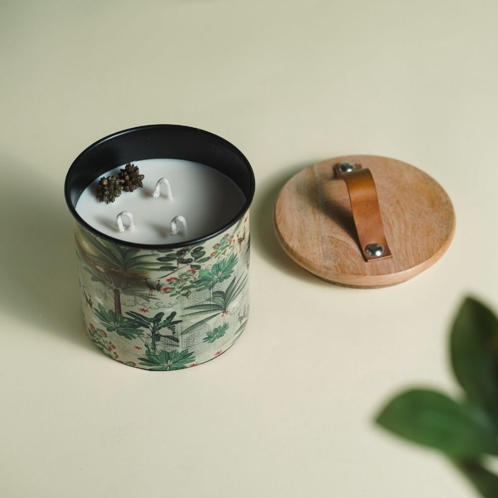 Green Iron Container Cookie Jar With Wooden Lid | Modern Minimalist Luxury Decor